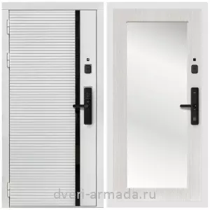 Входные двери с зеркалом МДФ, Умная входная смарт-дверь Армада Каскад WHITE МДФ 10 мм Kaadas S500 / МДФ 16 мм ФЛЗ-Пастораль, Дуб белёный