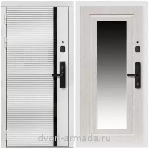 Входные двери с зеркалом МДФ, Умная входная смарт-дверь Армада Каскад WHITE МДФ 10 мм Kaadas S500 / МДФ 16 мм ФЛЗ-120 Дуб белёный