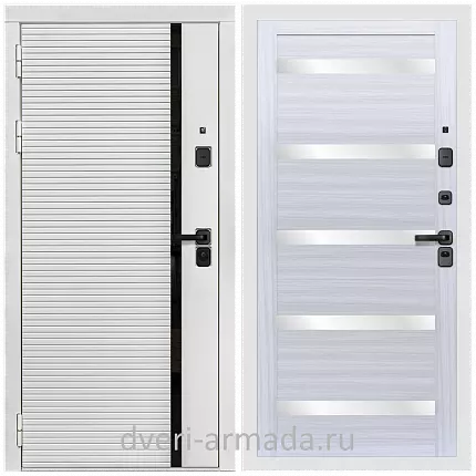 Дверь входная Армада Каскад WHITE МДФ 10 мм / МДФ 16 мм СБ-14 Сандал белый стекло белое